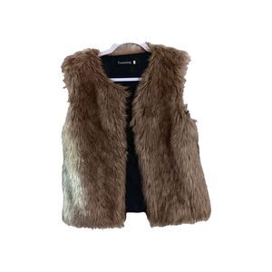 TANMING Faux Fur Vest XS Pockets Hook & Loop Fasteners Waist Length